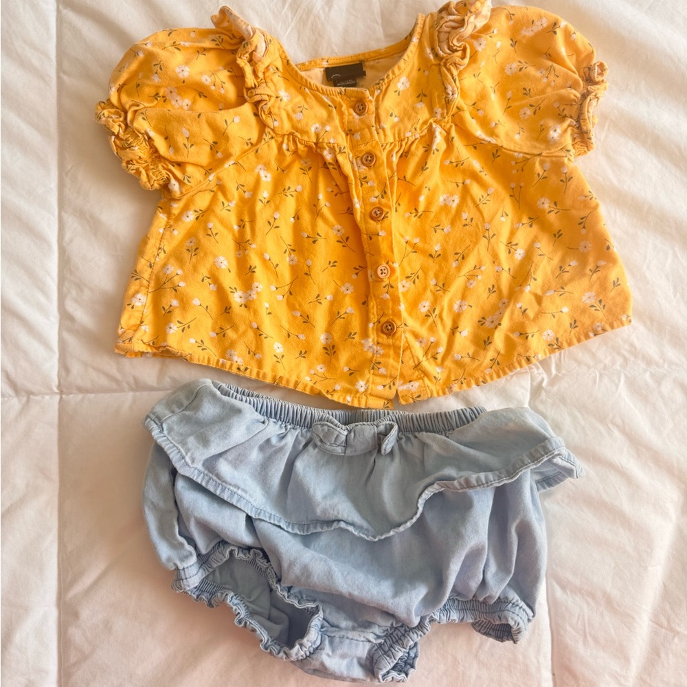 Art Class Yellow Floral Top and Blue Bloomers Set